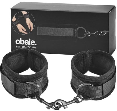 Obaie Soft Bedroom Handcuffs - Adjustable Sexy Handcuffs to Fit Most Sizes - Handcuffs Adult Bedroom - Comfy Kinky BDSM Handcuffs for Couples, Men & Women - Black