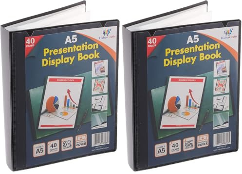 A5 40 Pocket Display Book Folder Portfolio (80 Views) Project Certificate Folder Plastic Wallets (Pack of 2)