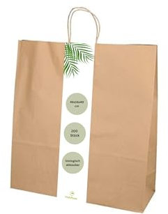 DeinPack Umweltschonende Papier Tragetaschen groß I Papiertüten Geschenktüten Papiertragetaschen biologisch abbaubar, kompostierbar I 200 x braune Papier Tüten 46 x 16 x 49 cm