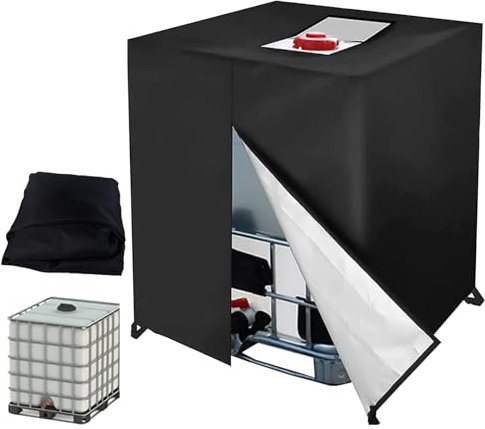 WIYETY IBC Tank Abdeckung Wassertank: Wassertank staubdichte Anti-UV-Schutzabdeckung, 420D Schutzplane Cover mit Reißverschluss, Regenwasser Folien für IBC-Tank Container Regenwassertank (Schwarz)