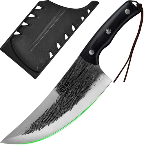 FULLHI Couteau de chef avec étui pour couper la viande, en acier au carbone, convient pour la maison, le camping, le barbecue