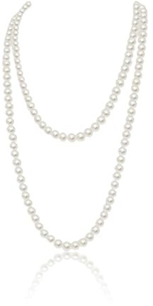 BFUZXY Perlenkette Damen 150 CM,Perlen Kette Weiß,Vintage Perlenhalskette,Pearl Necklace,Lange Elegante Strickjacke Perlen Ketten Halskette,Mehrsträngige Perlenkette für Mädchen,Hochzeit,Abendessen