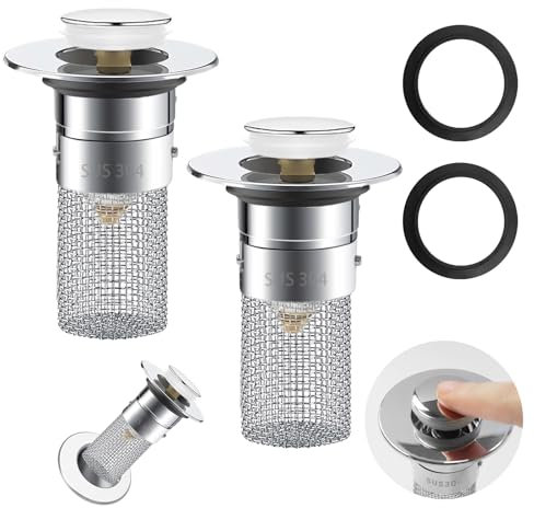 2 Stücke WaschbeckenstöPsel,34-40mm Abflussstopfen Waschbecken mit Haarsieb, Universal Pop Up Abflusssieb Dusche schnell ablaufend für Abflussstopfen auf der Arbeitsplatte