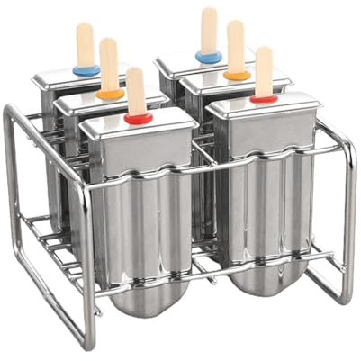 Molde para paletas,Molde para helado de acero inoxidable,14,5x13x1 0cm para paletas - Molde para helado de acero inoxidable de 6 uds con 100 palos de madera, máquina para hacer paletas de hielo c