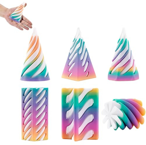 6-Piece Rainbow Spiral Cone Fidget Toy Set, Stress Relief & Focus Aid for Adults, Fun Desk Toy for Home, Office, School & Travel, Unique Gift for Birthdays & Holidays