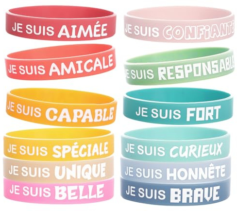 COLOFALLA 12 Bracelets Encourageants pour Enfant en Silicone Cadeau Motivations Enfant Accessoire Anniversaire Maternelle Maîtresse Famille