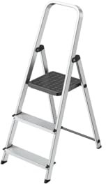 Escalera plegable de aluminio de 3 peldaños, antideslizante y ligera, soporta hasta 150 kg, certificado EN 131, manillar de seguridad, ideal para casa y trabajos domésticos, ligera, plegable