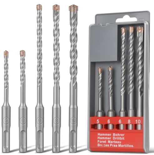 Flintronic Set Di 5 Punte Per Trapano Per Calcestruzzo, Sds Plus, Punte Per Trapano Per Pietra, 5,6X160Mm, 6,8,10X165 Mm, Strumenti Per Forare Calcestruzzo, Piastrelle In Ceramica, Pietra