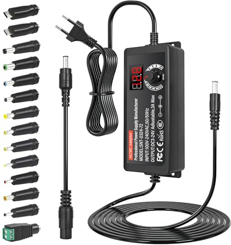 3V-24V Universal Netzteil 3A 72W Einstellbares Netzteil 100-240V AC zu DC Transformator Konverter mit Digitalanzeige und 14 Tipps für Haushaltselektronik, DC Motor, 3A Max
