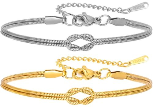 14K Vergoldet Armband Damen Gold Wasserfest,Silber Bracelet,Freundschaftsarmbänder,Partner Armbänder,Paar Armbänder,Armband Mutter Tochter,Geschenk Bester Freund,Geschenk für Partner, Golden&Silber