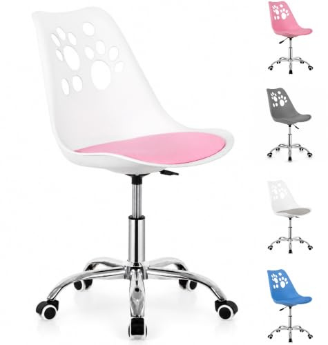 Chaise Bureau Enfant réglable en Hauteur Blanc Rose rembourrée – Springos | Assise confortable en mousse PU avec base chromée et roulettes pour apprendre, dessiner et jouer au bureau