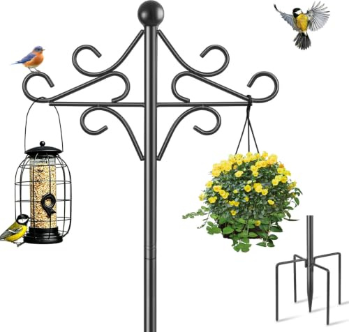 Mangeoire à oiseaux, 194 cm, crochet de berger, mangeoires pour oiseaux sauvages, station de suspension en métal robuste, support d'alimentation sur pied pour lampes, lanterne, panier plan, 1 lot
