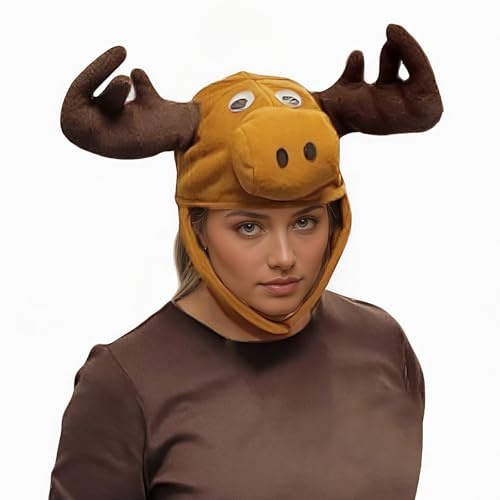 RUIXIA Chapeau de Noël Bonnet de Renne avec Bois de Cerf et Mentonnière Réglable Bonnet Noël en Peluche Chapeaux d'Animaux pour Cosplay,Halloween,Carnaval,Fête