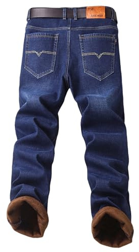 Genérico Jeans Polar Térmico Hombre Forro Cintura Alta Bolsillos Largos Invierno Durable Botón Cálido Slim Fit Jeans de Invierno Corte Recto Caliente Jean Regular Fit Casual para Trabajo, azul, M