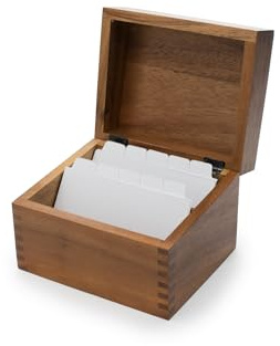 Ironwood Gourmet Acacia Wood Recipe Box with Divider Tabs, 2 Compartment, Single