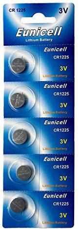 5 x CR1225 3V Lithium Knopfzelle 48 mAh (1 Blistercard a 5 Batterien) EINWEG Markenware Eunicell