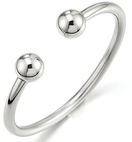 COOLSTEELANDBEYOND Elástica Ajustable, Bola Pulsera Brazalete Pulsera de Hombre Mujer, Acero Inoxidable, Color de Plata, Espejo Pulido