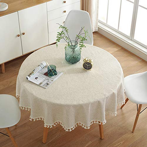 meioro Runde Tischdecke Volltonfarbe Quaste Tischdecken Baumwolle Tischdecke Geeignet für Home Küche Dekoration, Verschiedene Größen
