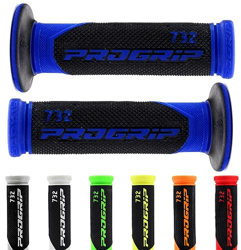 Progrip 732 Motorrad Motorroller Lenkergriffe Griffe Griffgummi 2Stück 1x22mm + 1x24-25mm 7/8 1Zoll, inkl. Area1 Sticker, Blau, Kompatibel mit KSR