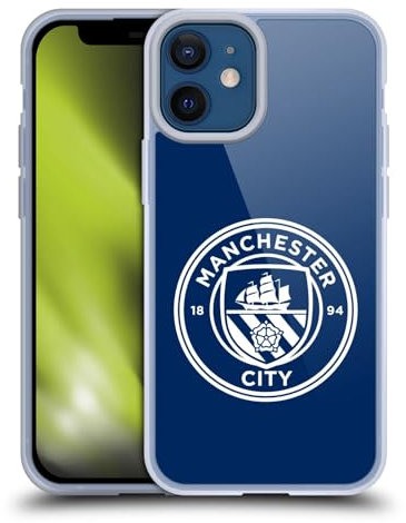 Head Case Designs Officially Licensed Manchester City Man City FC Obsidian White Mono Badge Gel Case [Military Grade Protection] Compatible with Apple iPhone 12 Mini and Compatible with MagSafe