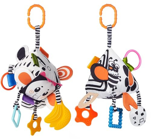 Hoher Kontrast Baby-Spielzeug,Schwarz und Weiß Babyspielzeug 0-3 Monate für Neugeborene,Baby Hängend Kinderwagen Spielzeug für Kleinkinder,Weiche Sensorische Rasseln Spielzeug Geschenk mit Windspiel
