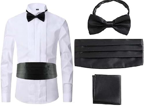 Verstellbares Smoking-Kummerbund-Set mit Fliege und Einstecktuch, Abendkleid, Kummerbund-Set, Schwarz, Small