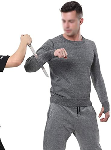 Gilet Anti-coupures et Anti-Coups, T-Shirt à Manches Longues Anti-Morsure, Anti-déchirure et Anti-Coup, utilisé pour protéger la sécurité personnelle (col Rond Gris foncé)