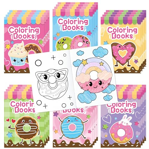 X1zuue 24Pcs Donut Coloring Books for Kids Bulk Cute Mini Coloring Booklet DIY Art Drawing Book with Dessert Doughnut for Toddlers Birthday School Party Favors Goodie Bag Filler