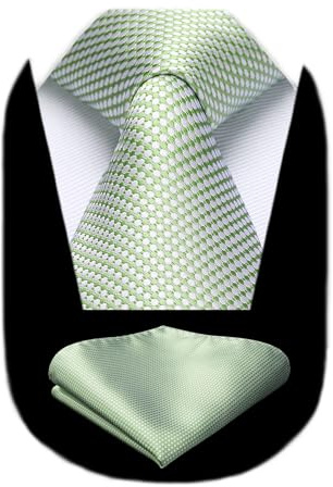 HISDERN Cravates pour homme, couleur unie, élégante cravate d'affaires, mariage et mouchoir, ensemble de cravates classiques à carreaux, fête, Sauge vert-1, Taglia unica