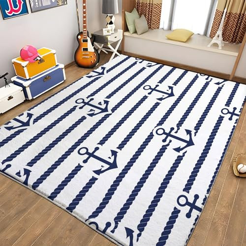Teppiche Wohnzimmer Anker und Seile Teppich Kinderzimmer rutschfeste Unterseite, FüRs Wohnzimmer Schlafzimmer Und das Kinderzimmer Moderner Teppich 80x150