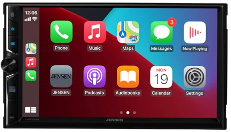 Jensen CAR723W 7-inch Certified Apple CarPlay Android Auto Wired or Wireless | Double DIN Touchscreen Car Stereo Radio | Bluetooth | Backup Camera Input | USB Playback & Charge