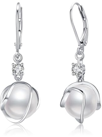 POPLYKE pärlörhängen för kvinnor 925 sterlingsilver pärlörhängen leverback pärlsmycken för kvinnor, 34*11, Sterlingsilver, Pärla