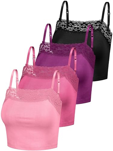 4 st spetslinnen för kvinnor spaghettirem spetsbraletter magtoppar halv linnen spets bandeau linne för kvinnor flickor, Rosa, rosenröd, lila, svart, L