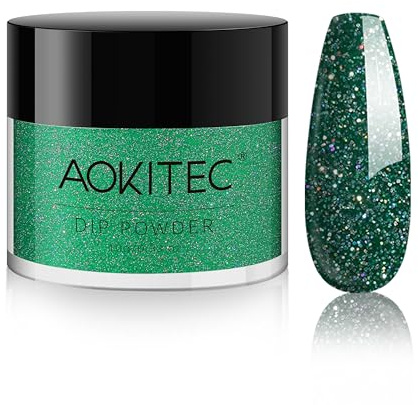 Aokitec Dip Powder 28g, vert scintillant, poudre à ongles pour nail art solide, ongles à tremper longue durée, poudre à tremper acrylique pour ongles de démarrage, séchage rapide à l'air