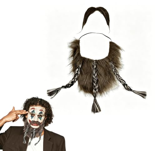 CHENNAN 1 set simuleringsskägg, skäggmustasch set, läskigt falskt skägg, halloween piratrollskägg, halloween falskt skägg dekoration, cosplaytillbehör (brungrå)