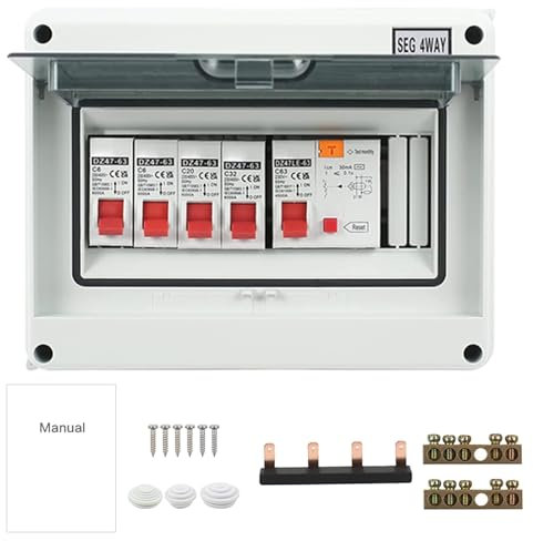 Jadeshay Consumer Unit 4 Way Garage Caravan Consumer Unit 63A Circuit Breaker Panels 30mA RCD 4MCB 2 * 6A+20A+32A