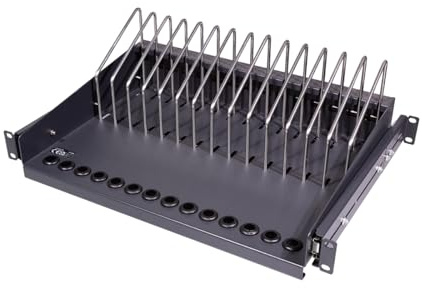 LogiLink SF100B - ausziehbarer 19-Fachboden für Notebooks, Tablets and Smartphones, max. 14 Geräte, Farbe: Schwarz