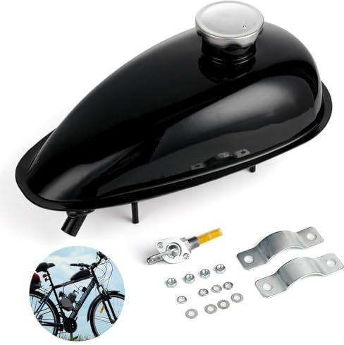 Serbatoio del carburante motorizzato, 2L / 0,5 Gal serbatoio benzina di ricambio per 49Cc, 66Cc, 80Cc motorizzato S, tappo serbatoio e valvola di commutazione inclusi, facile da installare, nero