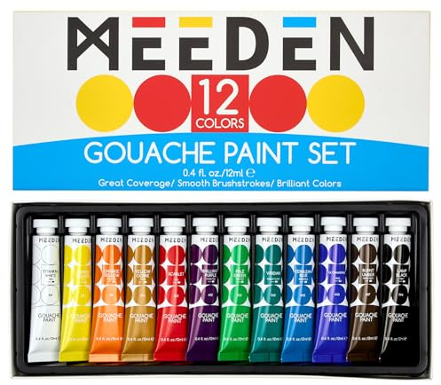 MEEDEN Gouache Paint Tube Set - 12 x 12ml (0.4 oz) Colors Art Paint Supplies for Artists Students Beginners - Rich Pigment Art Paints for Canvas Painting