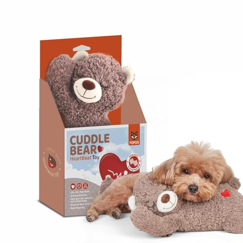 FOFOS Juguete de Latido del corazón para Cachorros: Juguete de Latido del corazón para aliviar la ansiedad por separación, Latido del corazón de Cachorro, Animal de Peluche, calmante para la ansiedad