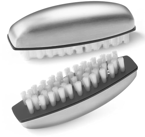 AYBUY Spazzolino Unghie Mani in Acciaio Inossidabile, 2 Pezzi Spazzolino per Unghie Mani Inox Kit, Setole dure Spazzola per la Pulizia delle Unghie per Pulire Mani, Piedi, Dita dei Piedi