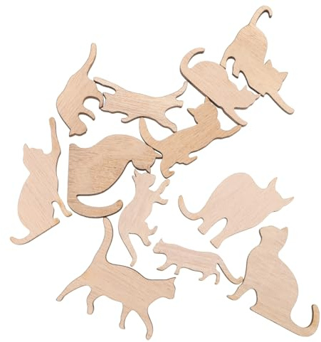 TOPBATHY Trucioli di Legno Fai da Te a Forma di Gatto, 12 Pezzi Naturali per Decorazioni da Appendere in Soggiorno o Porta D'ingresso