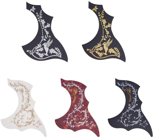 SUPERFINDINGS 5Pcs 5 Styles Acoustic Guitar Pickguard Anti-Scratch Guard Plate Self Adhesive Pickguard Pick Guard Scratch Plate for Guitar Replacement Parts