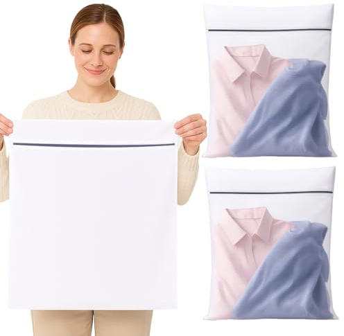 Sacchetti Lavatrice, 2 Pezzi Rete per Biancheria Extra Large 60x80 cm, Rete Resistente Per Tende, Cappotti, Biancheria Da Letto, Tappeti, Asciugamani