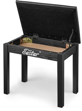 Eastar Piano Bench with Storage, Solid Wood Keyboard Bench Piano Stool Chair Seat with Bookcase & High-Density Sponges Pad, 20.8x18.5x13(Black)