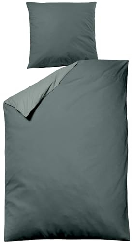 sleepling Satin Bettwäsche 135x200 cm 2 teilig, Bettbezug 135 x 200 + Kissenbezug 80 x 80 cm aus 100% Mako Baumwolle, Single Bettwäsche-Set, Wendebettwäsche dunkelgrün