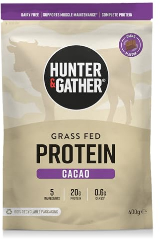 Hunter & Gather Cacao Grass Fed Beef Protein Powder 400g | 20g Protein per Serving | No Artificial Sweeteners or Fillers | Lean Muscle Growth | Dairy Free | Naturally Easy to Digest