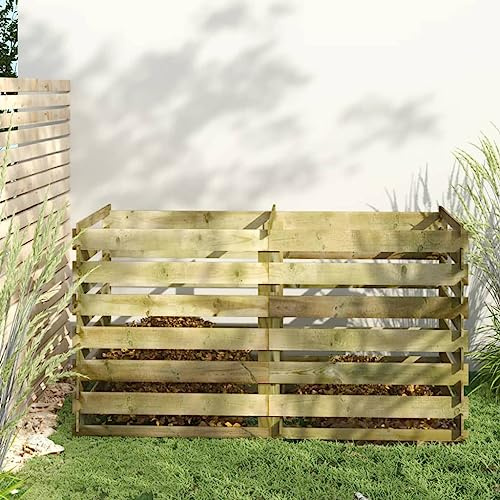 Compostiera a doghe in legno di pino impregnato 180 x 90 x 90 cm per rifiuti organici, contenitore compost in legno con buona circolazione dell'aria