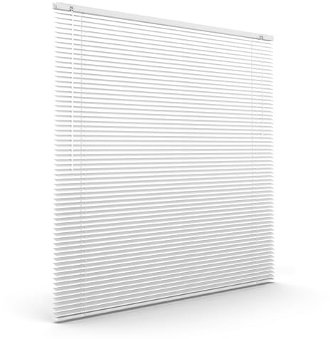 Victoria M. LightLess Prime Aluminium Jalousie mit Innovativen L-Lamellen für Starke Verdunkelung – Robust, Feuchtigkeitsbeständig, ohne Bohren, inkl. Klemmclips, 50 x 200 cm, Weiß