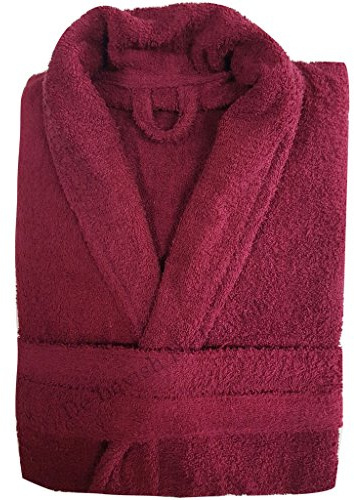 Womens Bathrobe Mens Ladies Bath Robe 100% Egyptian Cotton Dressing Gown Terry Towelling Long Free Size Unisex (Wine)